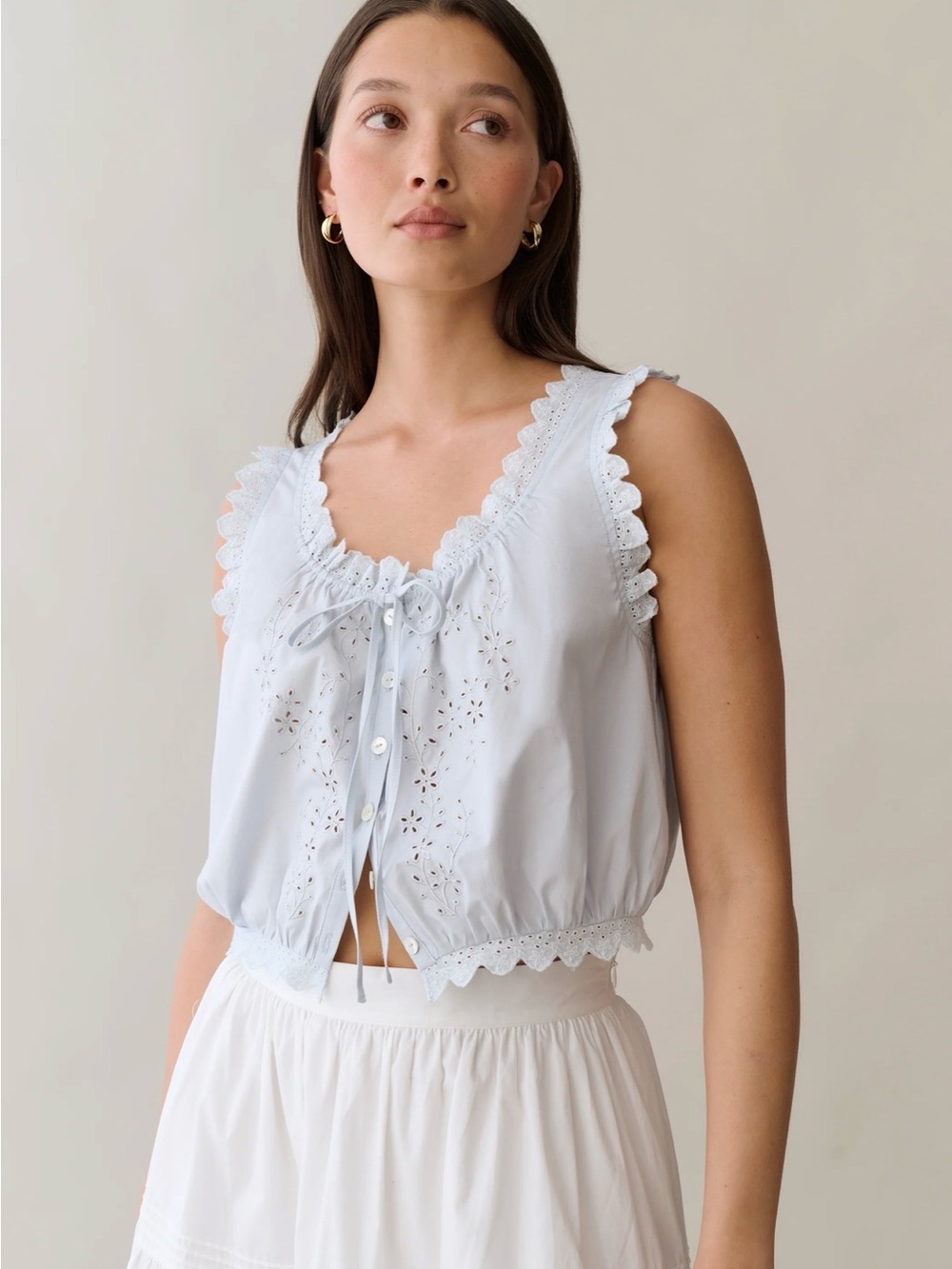 NWT Sorella Atelier Shelby Cotton Top Alice Blue Eyelet Lace Size M